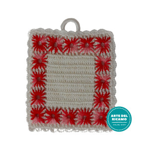 Crochet and Embroidered Potholder - White and Red